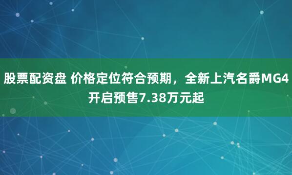 股票配资盘 价格定位符合预期，全新上汽名爵MG4开启预售7.38万元起